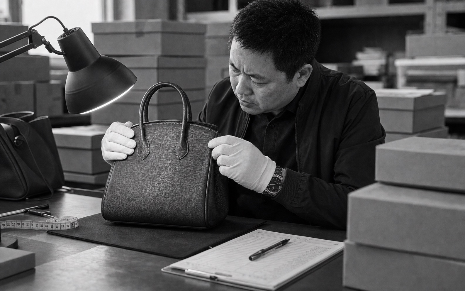 Pre-shipment quality inspection of a finished handbag