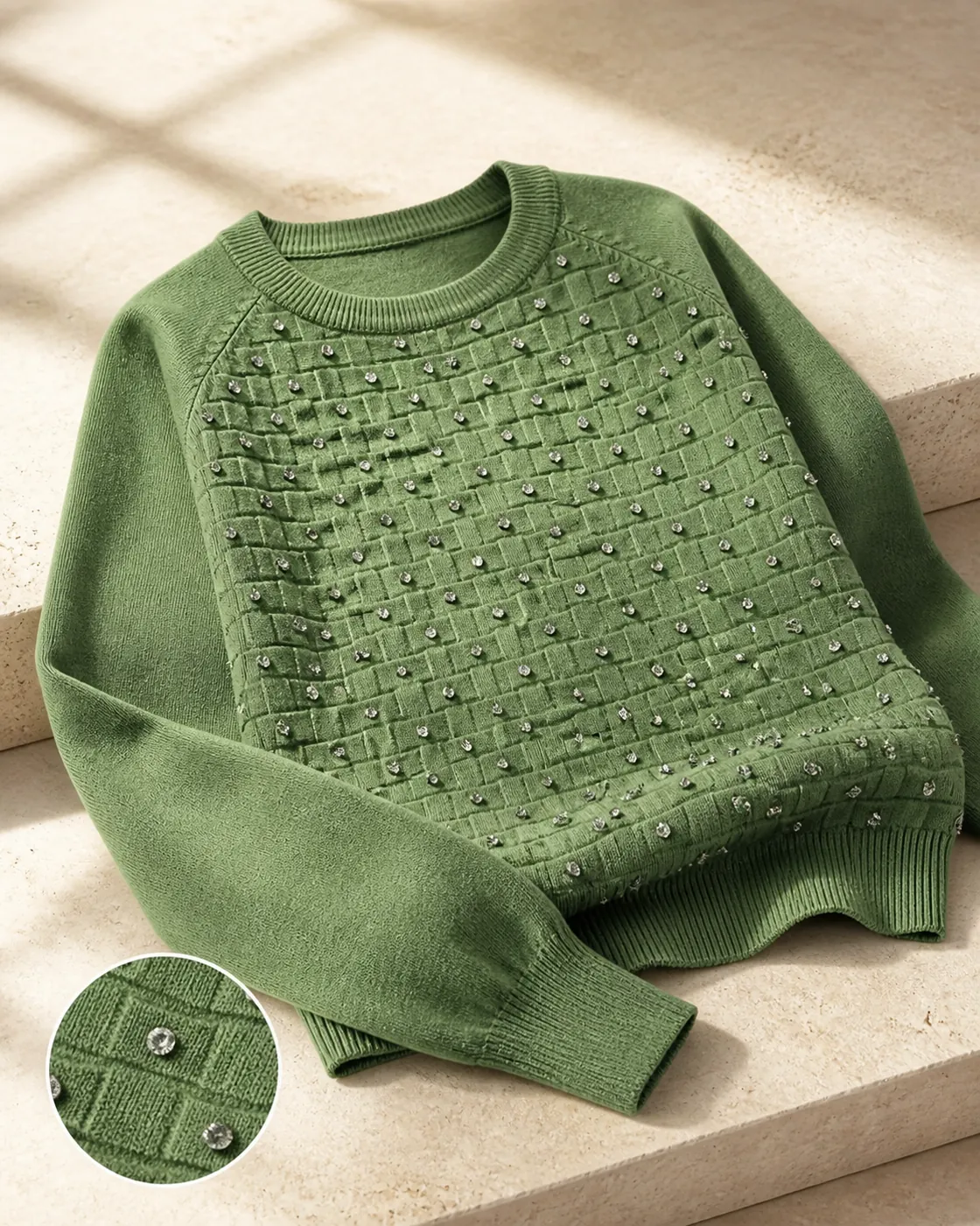 Green textured crystal knitwear product development
