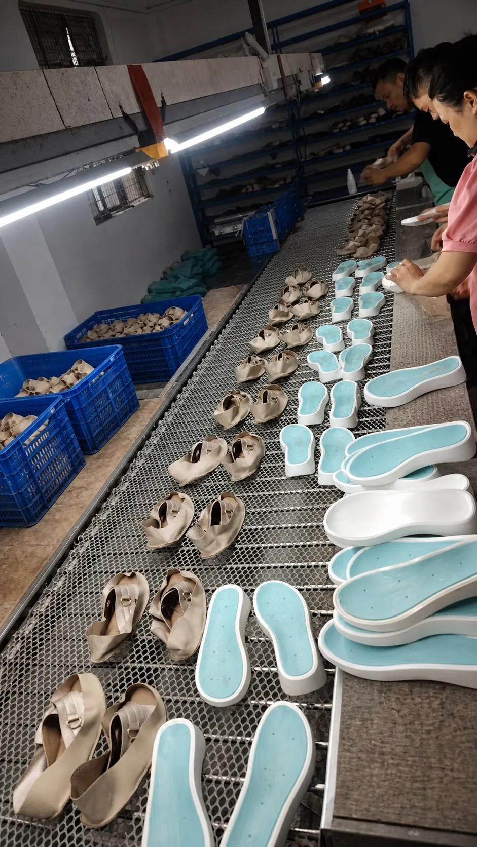 ZWC following CKD footwear upper and sole pairing on a production line in China